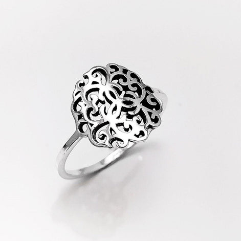 Art Nouveau Filigree Ring, Sterling Silver 925, Dainty Style Ring, Small Ring, Spiritual Jewelry, Geometry Round Ring, Ring