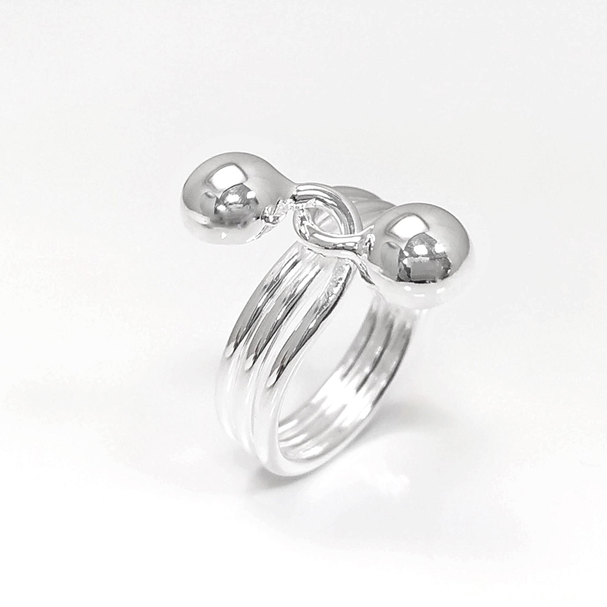 Ball Ring, Sterling Silver, Bypass Half Ring, Cross Balls Crossing Spiral Coiled Ring, Modern Minimalist Geometric Round Designed Jewelry