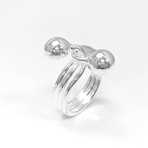 Ball Ring, Sterling Silver, Bypass Half Ring, Cross Balls Crossing Spiral Coiled Ring, Modern Minimalist Geometric Round Designed Jewelry