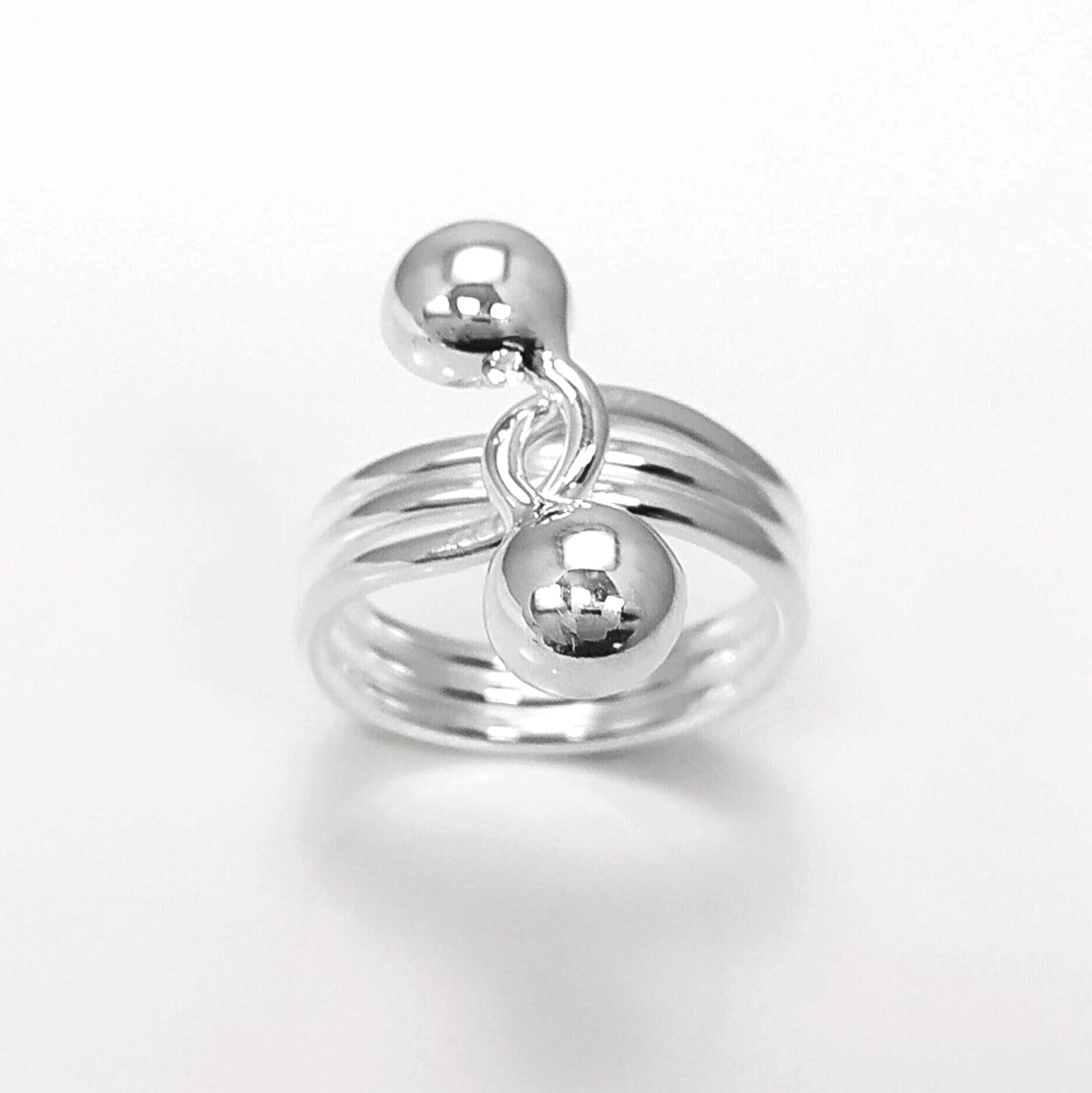 Ball Ring, Sterling Silver, Bypass Half Ring, Cross Balls Crossing Spiral Coiled Ring, Modern Minimalist Geometric Round Designed Jewelry