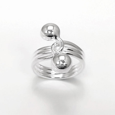Ball Ring, Sterling Silver, Bypass Half Ring, Cross Balls Crossing Spiral Coiled Ring, Modern Minimalist Geometric Round Designed Jewelry