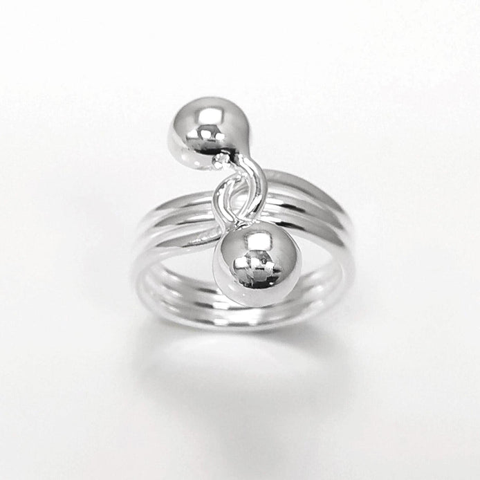 Ball Ring, Sterling Silver, Bypass Half Ring, Cross Balls Crossing Spiral Coiled Ring, Modern Minimalist Geometric Round Designed Jewelry