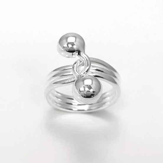 Ball Ring, Sterling Silver, Bypass Half Ring, Cross Balls Crossing Spiral Coiled Ring, Modern Minimalist Geometric Round Designed Jewelry