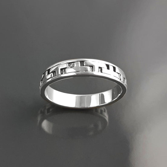 Tetris T Pattern Ring, Geometric Pattern Ring, Sterling Silver, Nested Pattern Band, Unique Stacking Ring, Original Unisex Gift