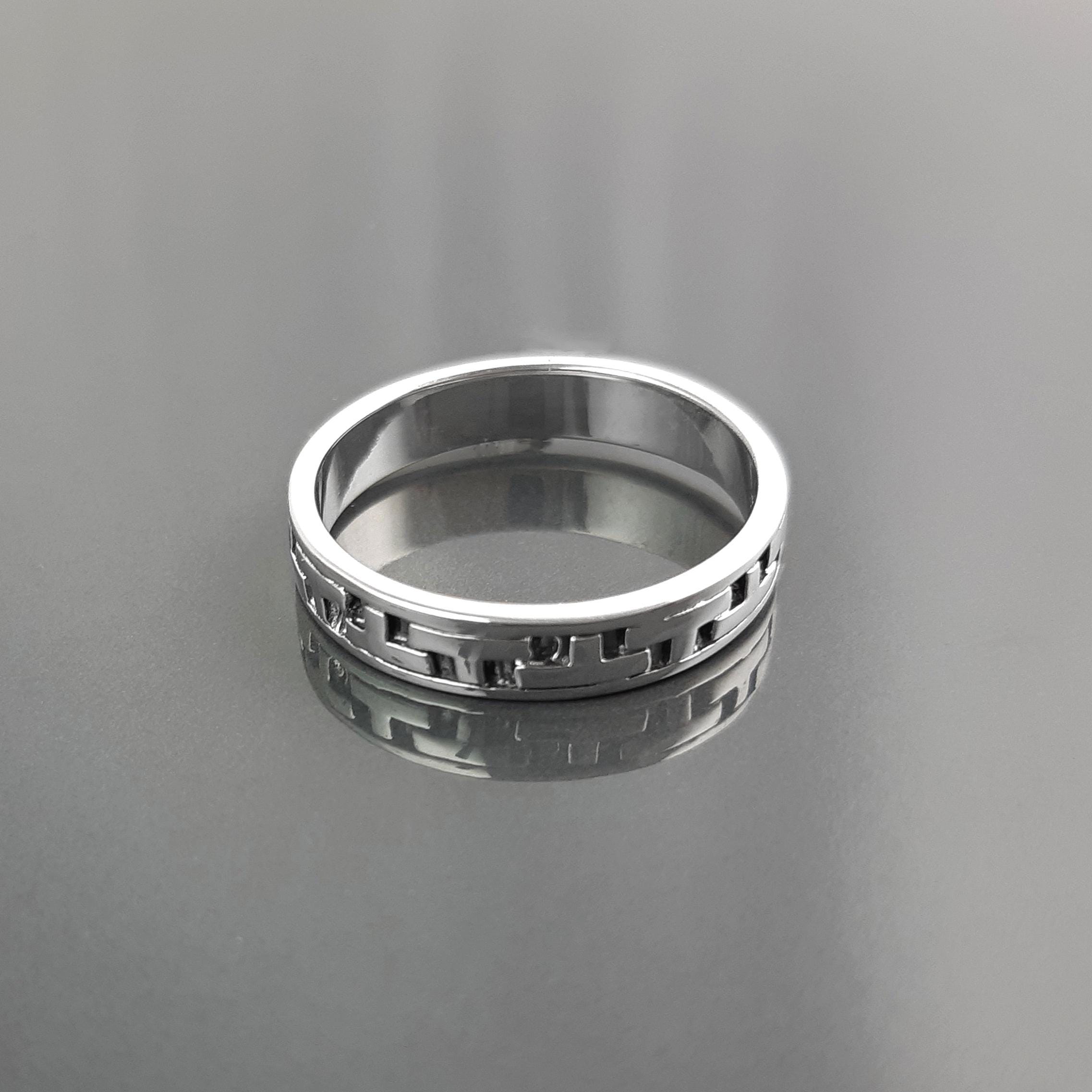Tetris T Pattern Ring, Geometric Pattern Ring, Sterling Silver, Nested Pattern Band, Unique Stacking Ring, Original Unisex Gift