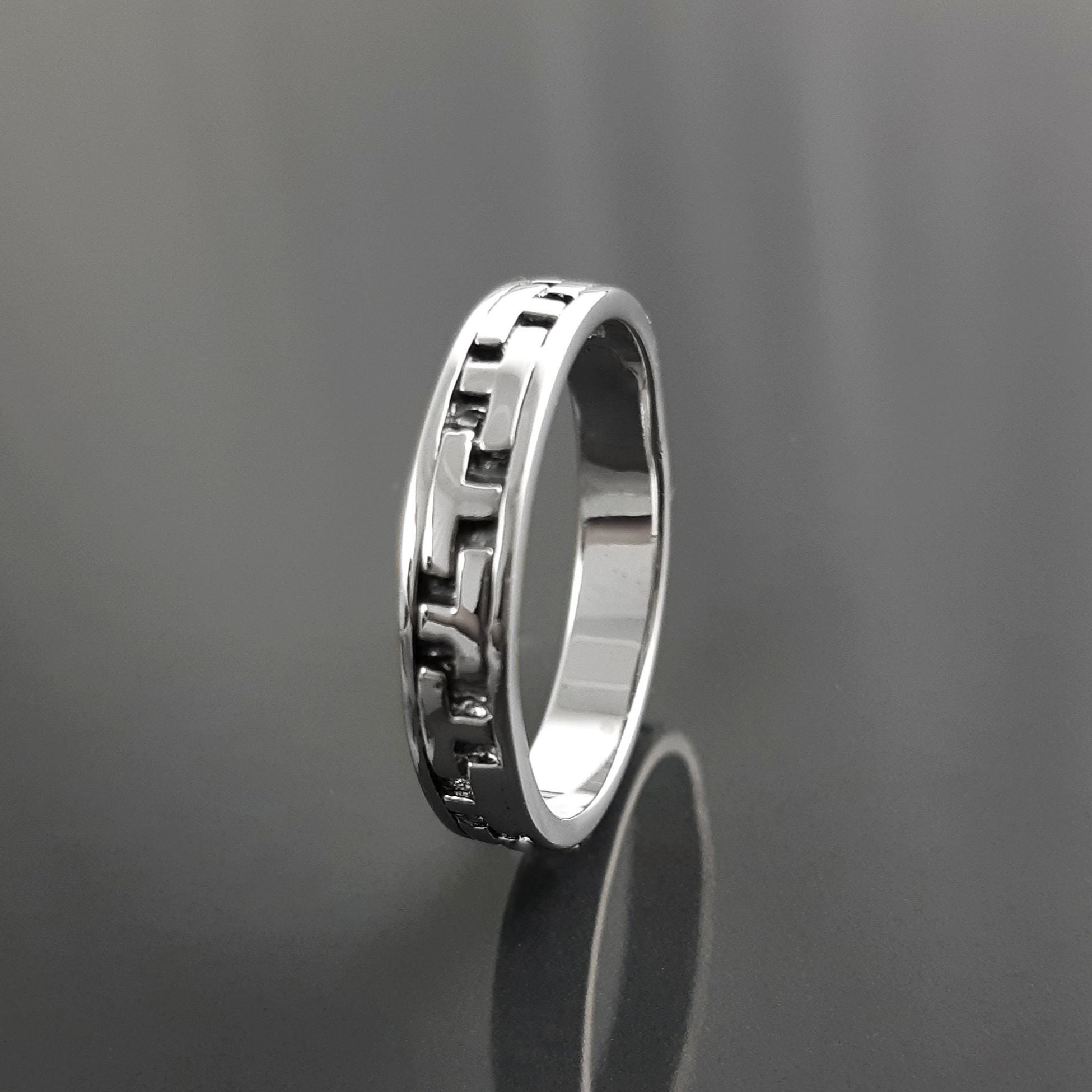 Tetris T Pattern Ring, Geometric Pattern Ring, Sterling Silver, Nested Pattern Band, Unique Stacking Ring, Original Unisex Gift