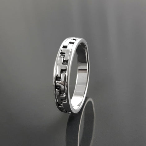 Tetris T Pattern Ring, Geometric Pattern Ring, Sterling Silver, Nested Pattern Band, Unique Stacking Ring, Original Unisex Gift