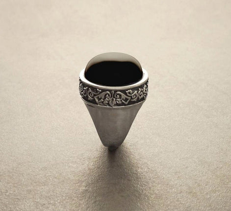 Onyx Ring, Sterling Silver, Signet Ring, Round Stone Black Onyx Gemstone, Gothic, Unisex Man and Woman Jewelry