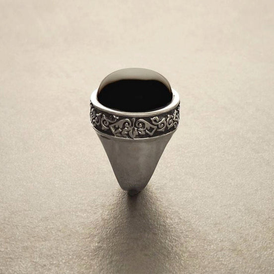 Onyx Ring, Sterling Silver, Signet Ring, Round Stone Black Onyx Gemstone, Gothic, Unisex Man and Woman Jewelry