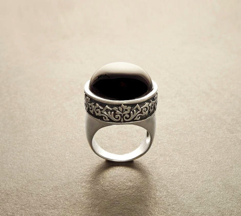 Onyx Ring, Sterling Silver, Signet Ring, Round Stone Black Onyx Gemstone, Gothic, Unisex Man and Woman Jewelry