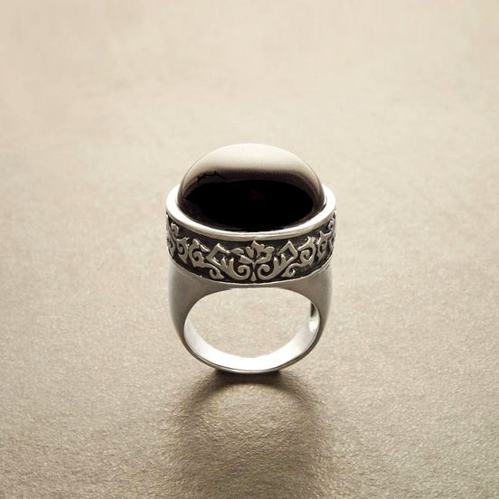 Onyx Ring, Sterling Silver, Signet Ring, Round Stone Black Onyx Gemstone, Gothic, Unisex Man and Woman Jewelry