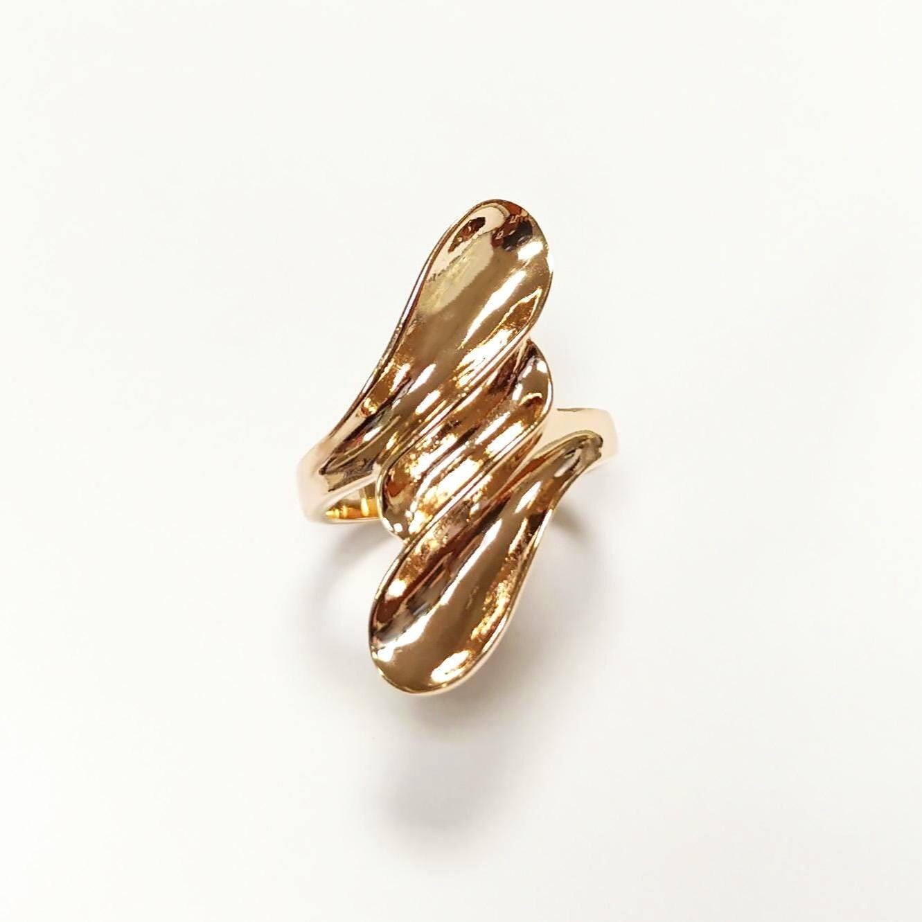 Long 18k Gold Plated Ring, Unique Minimalist Design