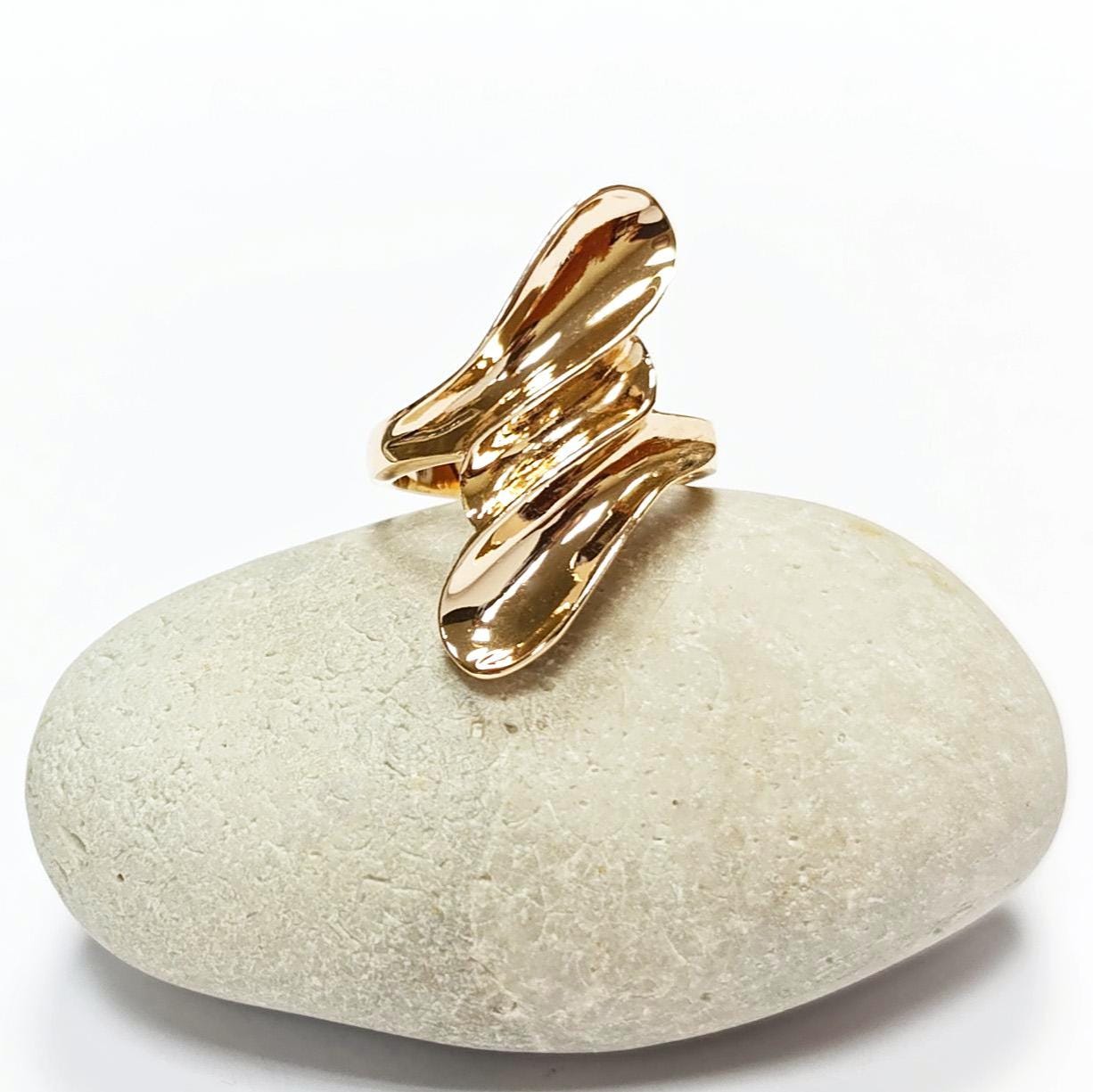 Long 18k Gold Plated Ring, Unique Minimalist Design