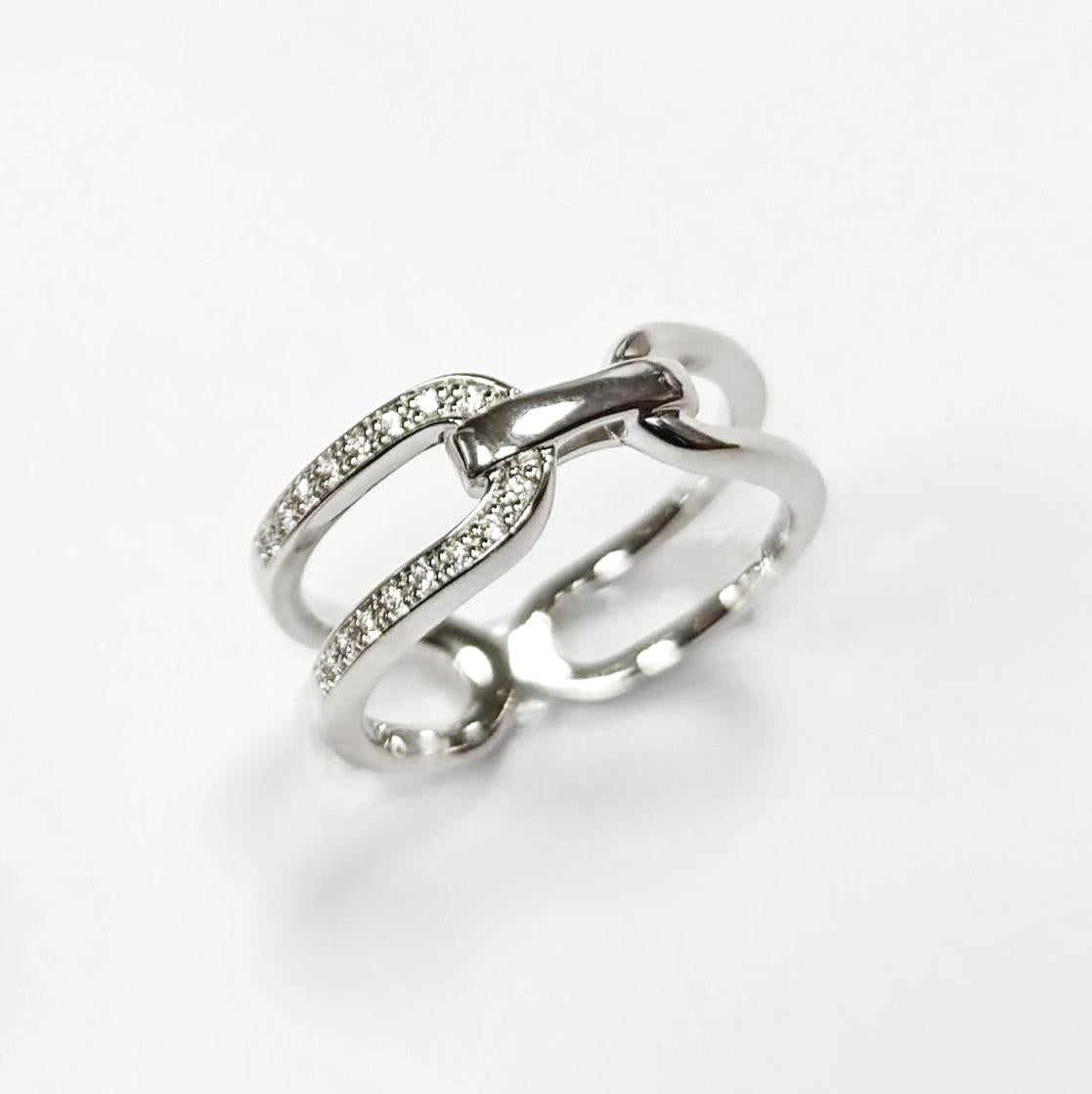Sterling Silver Double Band Link Ring • Pavé CZ Statement Jewelry