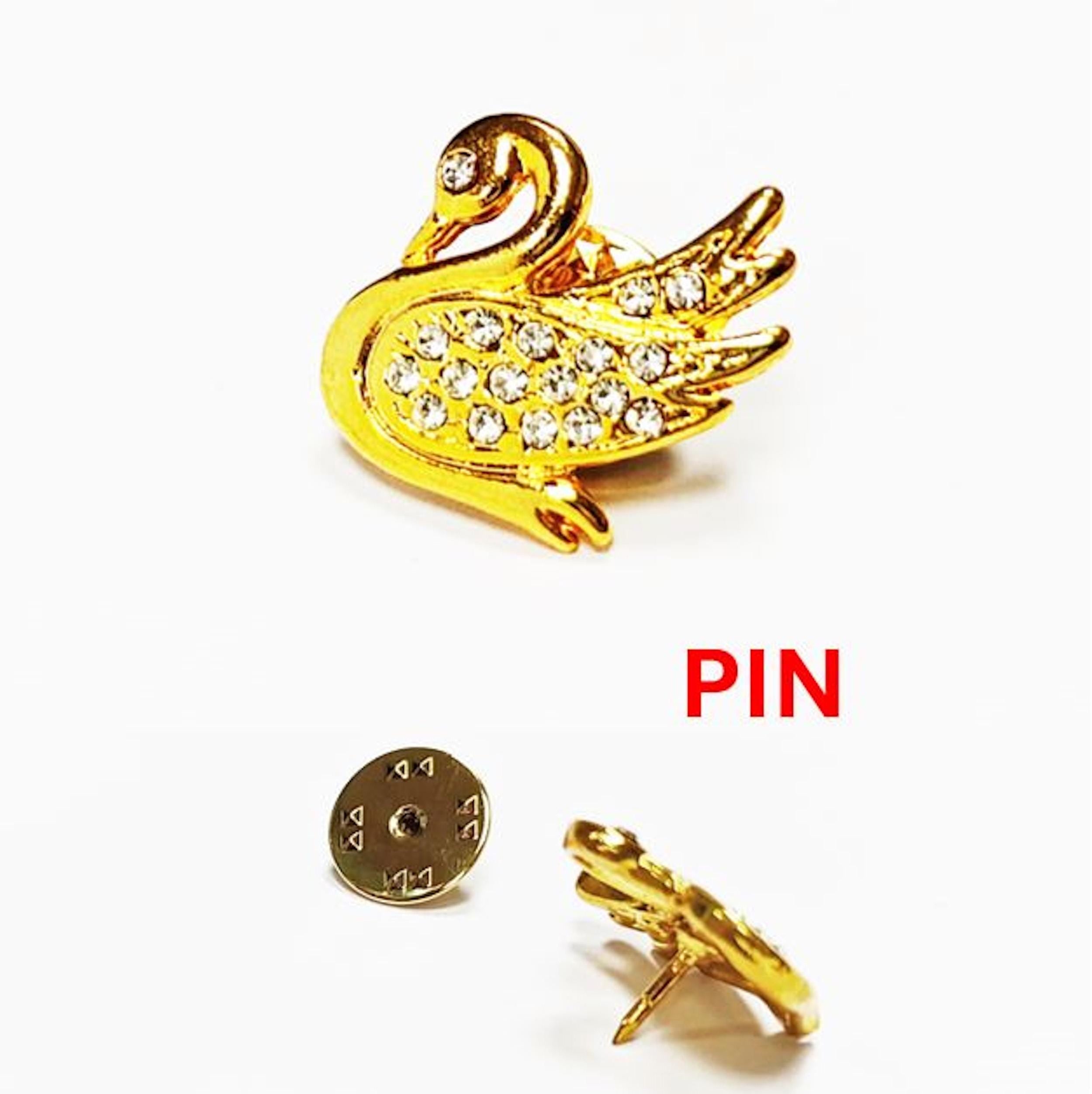 Swan Pin • Gold Crystal Brooch • Bird Lover Gift