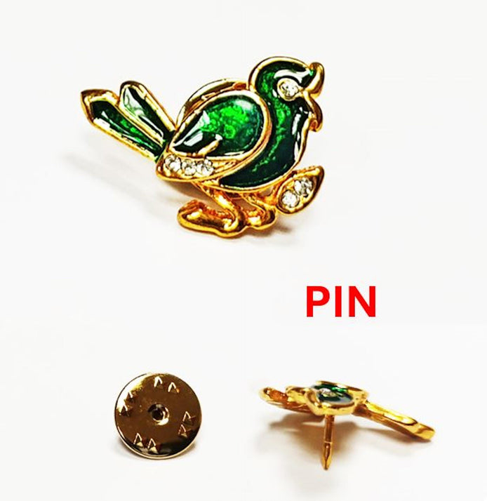 Green Enamel Sparrow Pin • Gilding Gold Bird Brooch
