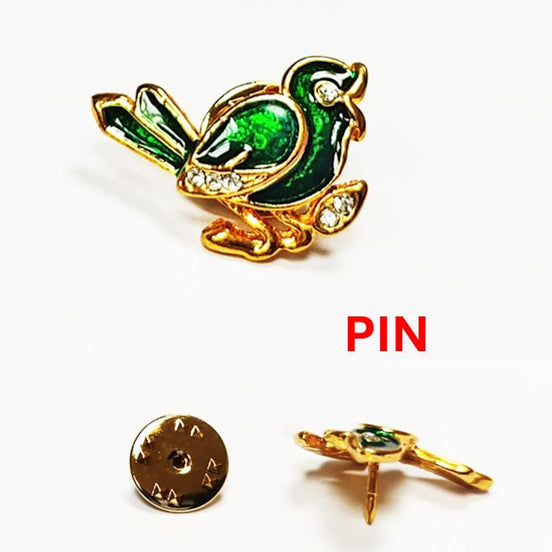 Green Enamel Sparrow Pin • Gilding Gold Bird Brooch