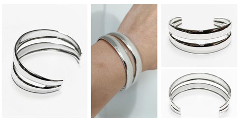 Stainless Steel Double Row Cuff Bracelet • Minimalist Bangle