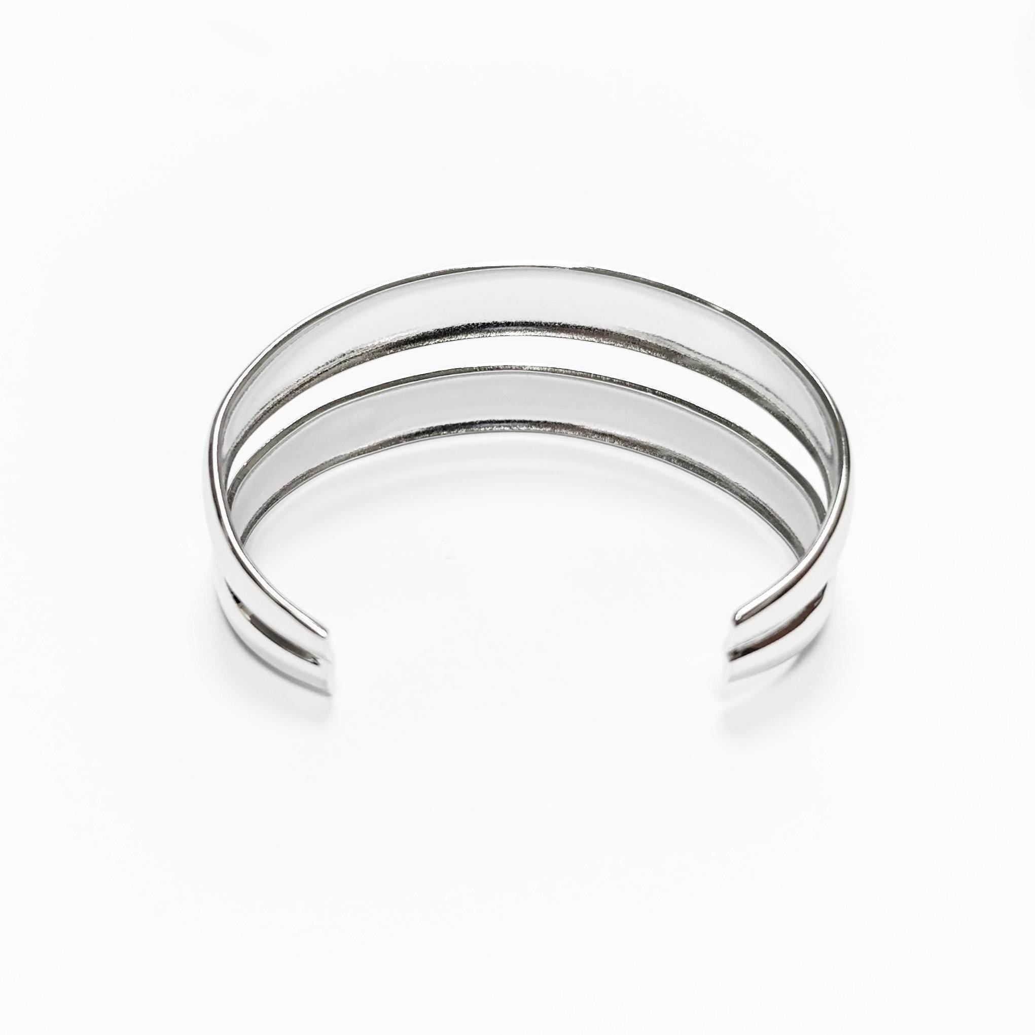Stainless Steel Double Row Cuff Bracelet • Minimalist Bangle