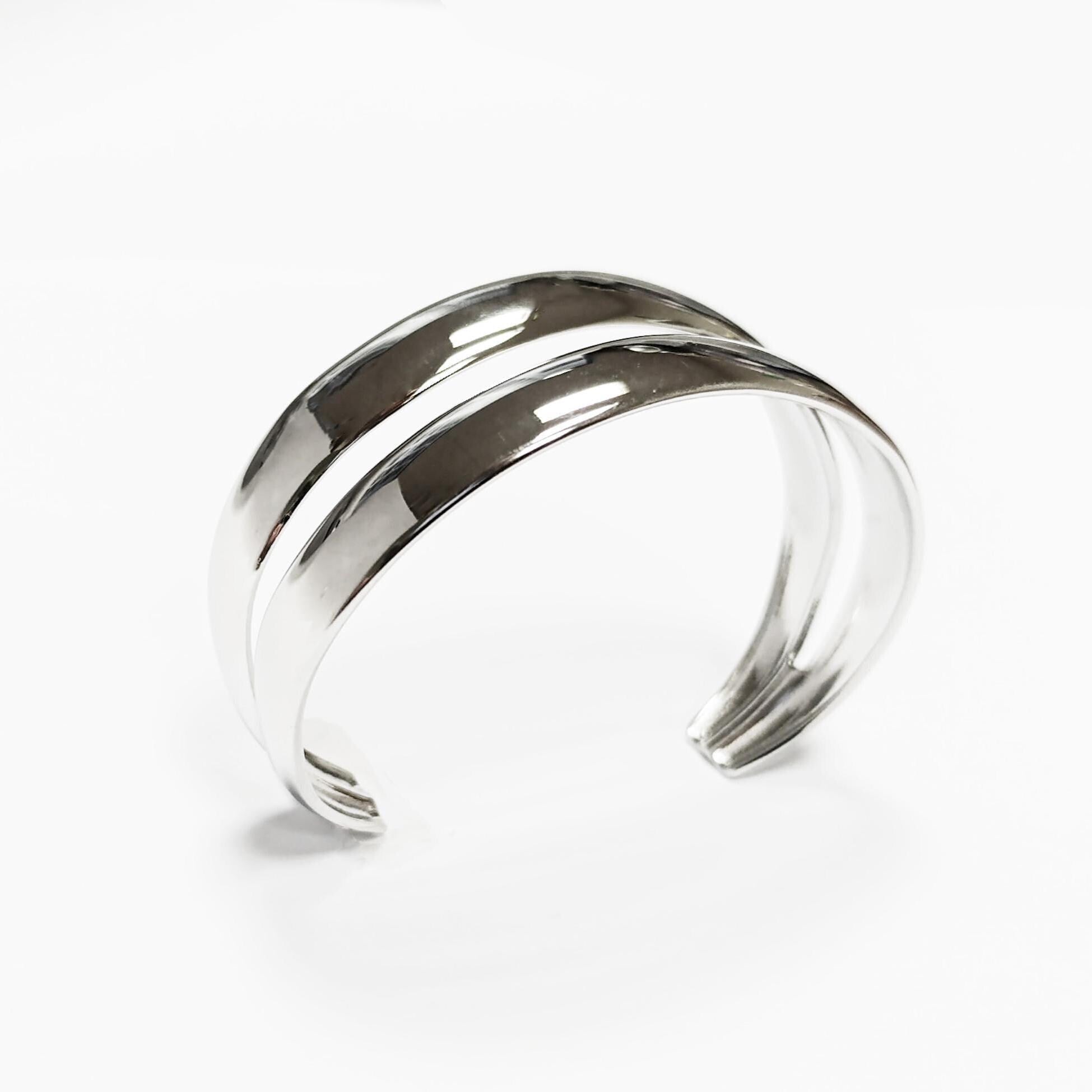 Stainless Steel Double Row Cuff Bracelet • Minimalist Bangle