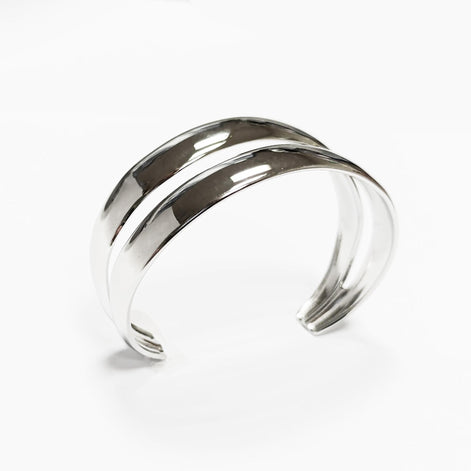 Stainless Steel Double Row Cuff Bracelet • Minimalist Bangle