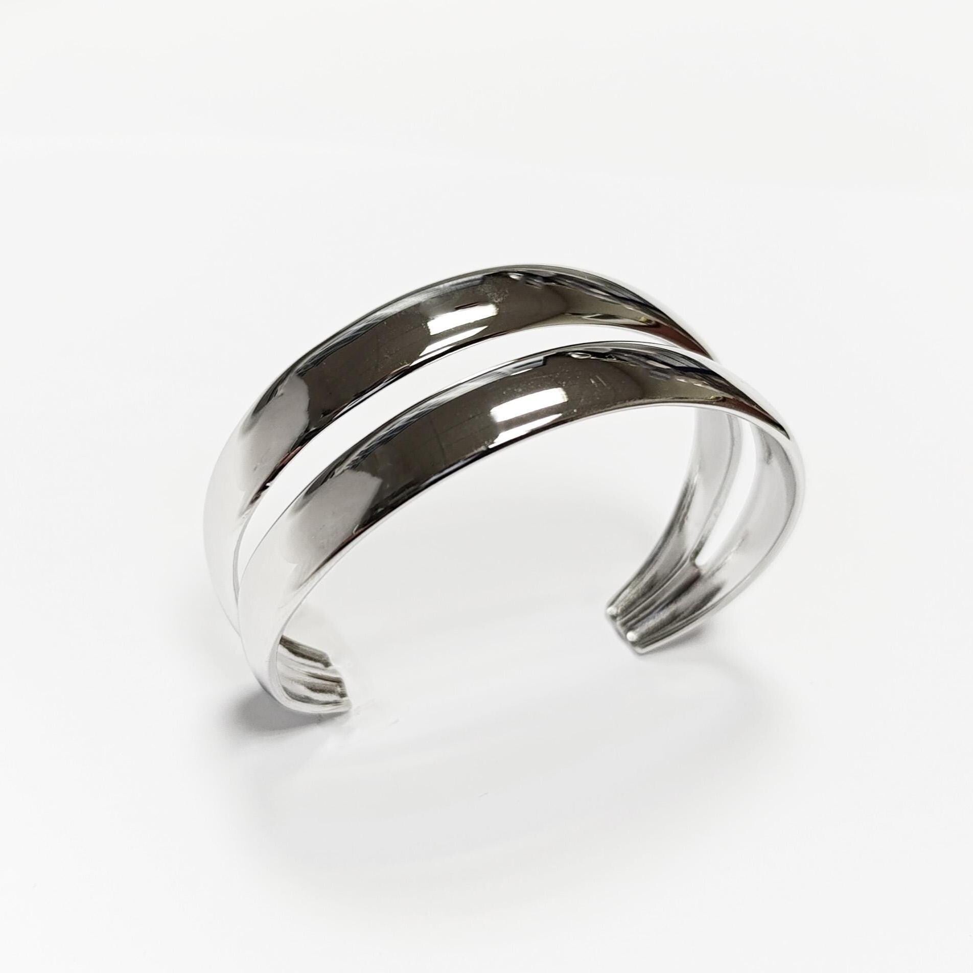 Stainless Steel Double Row Cuff Bracelet • Minimalist Bangle