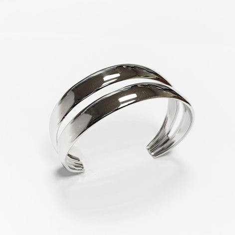 Stainless Steel Double Row Cuff Bracelet • Minimalist Bangle