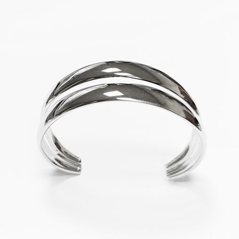 Stainless Steel Double Row Cuff Bracelet • Minimalist Bangle