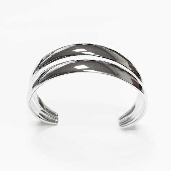 Stainless Steel Double Row Cuff Bracelet • Minimalist Bangle