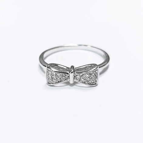 Diamond Bow Knot Ring • Sterling silver • Sparkling Ribbon Node Band • Minimalist Jewelry