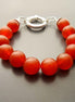 Red Stone Bracelet, Sterling Silver Clasp, Red Agate Stones, Beaded Ball Bracelet, 10 mm diameter balls, Women Round Bracelet.