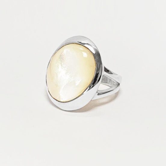 Sterling Silver Ring, White Mother of Pearl, Modern Designer Minimalist Jewelry
