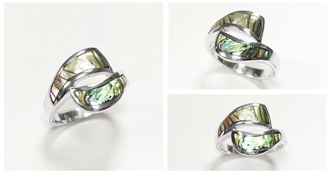 Paua Shell Ring, Sterling Silver Wave Ring, MOP Jewelry