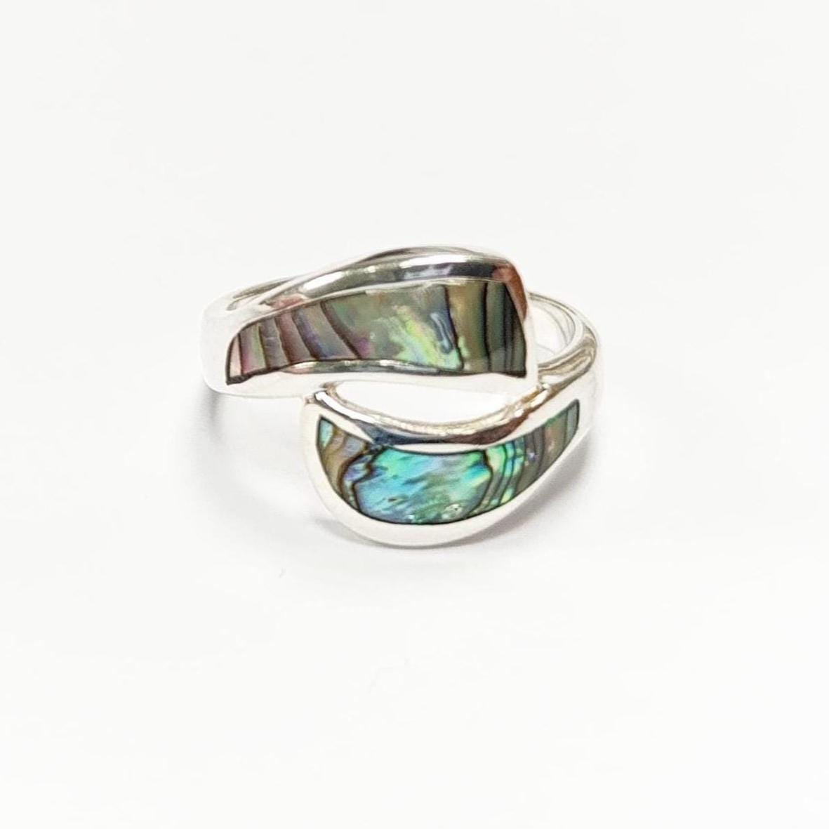 Paua Shell Ring, Sterling Silver Wave Ring, MOP Jewelry