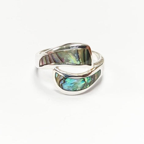 Paua Shell Ring, Sterling Silver Wave Ring, MOP Jewelry