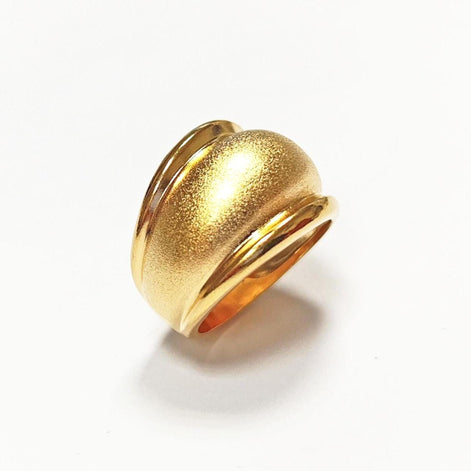 Handmade 18K Gold Plated Dome Ring • Stardust Texture, Wide Band