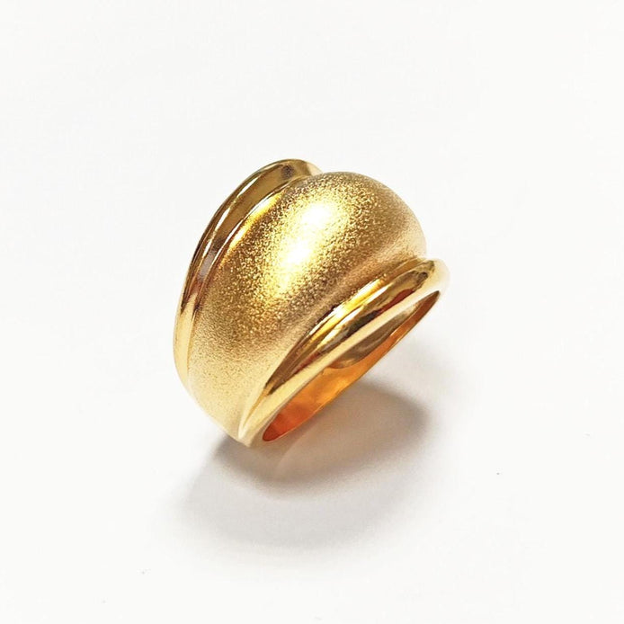 Handmade 18K Gold Plated Dome Ring • Stardust Texture, Wide Band