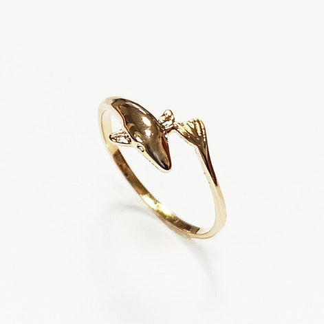Dolphin Gold Ring • 18K Gold Plated • Ocean Marine Wildlife Fish Theme Band Ring • Sea Beach Lover Jewelry • Girls Unique Nautical Gift