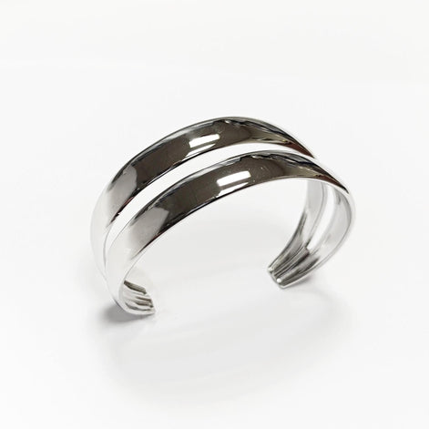 Stainless Steel Double Row Cuff Bracelet • Minimalist Bangle