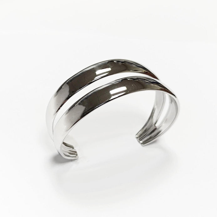 Stainless Steel Double Row Cuff Bracelet • Minimalist Bangle