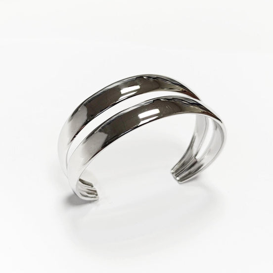 Stainless Steel Double Row Cuff Bracelet • Minimalist Bangle