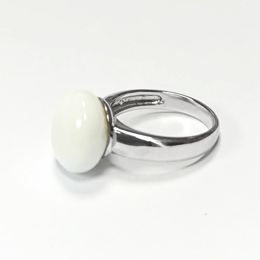 925 White Agate Ring Sterling Silver, Genuine 10mm White Agate Stone, Design Jewelry, Round White Stone, UNISEX Vintage Style Ring