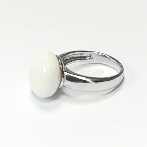 925 White Agate Ring Sterling Silver, Genuine 10mm White Agate Stone, Design Jewelry, Round White Stone, UNISEX Vintage Style Ring