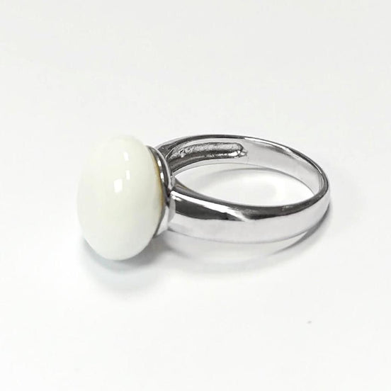 925 White Agate Ring Sterling Silver, Genuine 10mm White Agate Stone, Design Jewelry, Round White Stone, UNISEX Vintage Style Ring