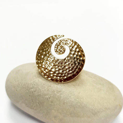 18K Gold Plated Ring • Hammered Big Disc Ring, Spiral Swirl Design, Fashion Jewelry for Women