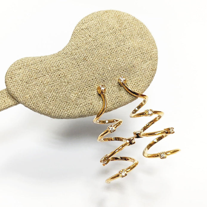 Drop Spiral earrings with 18K gold plated and Set with Diamond cut Cz Stones, Long Spiral, Long Dangle Swirl Golden Pendant earrings