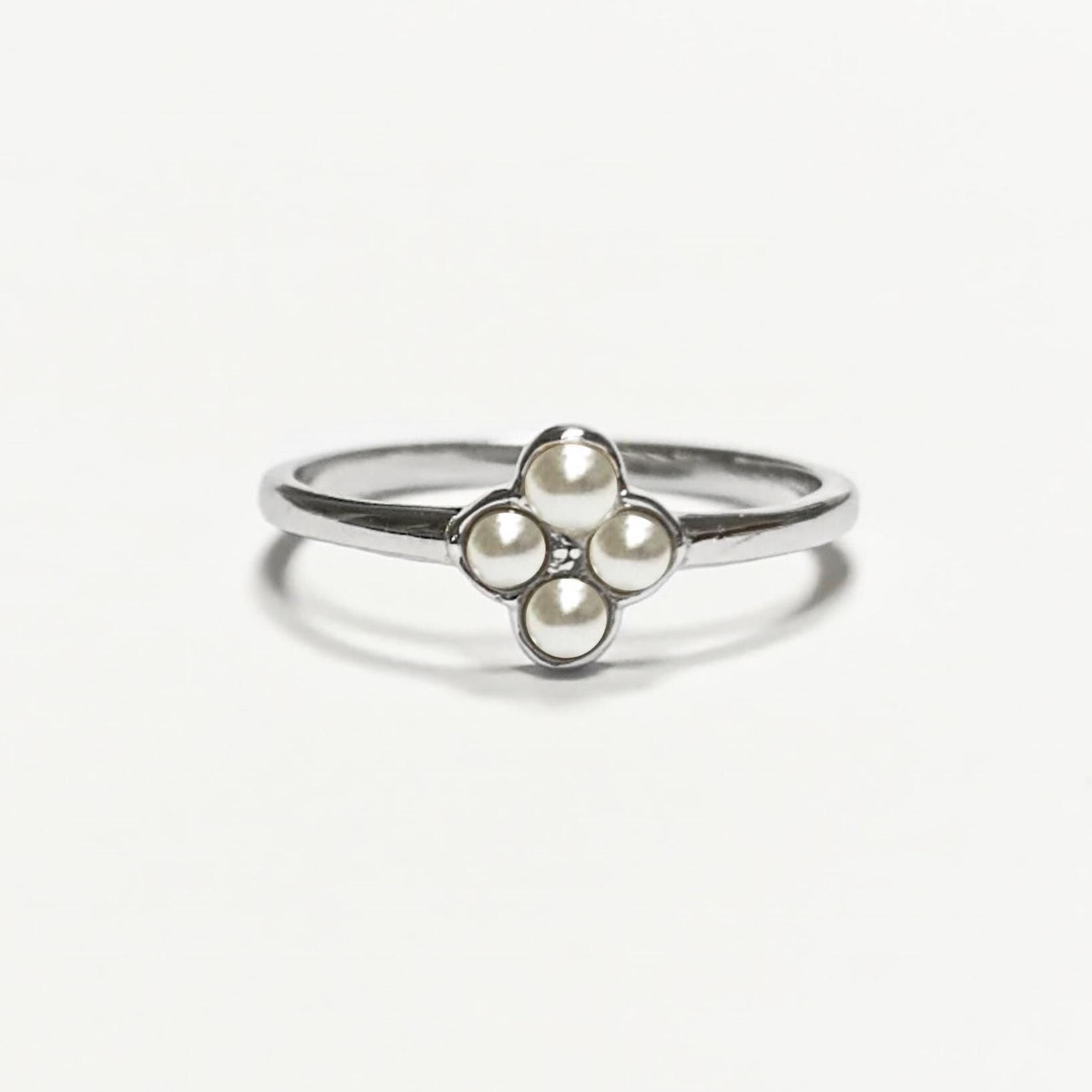Shiny Sterling Silver Beaded Ring, Dainty Minimalist Band