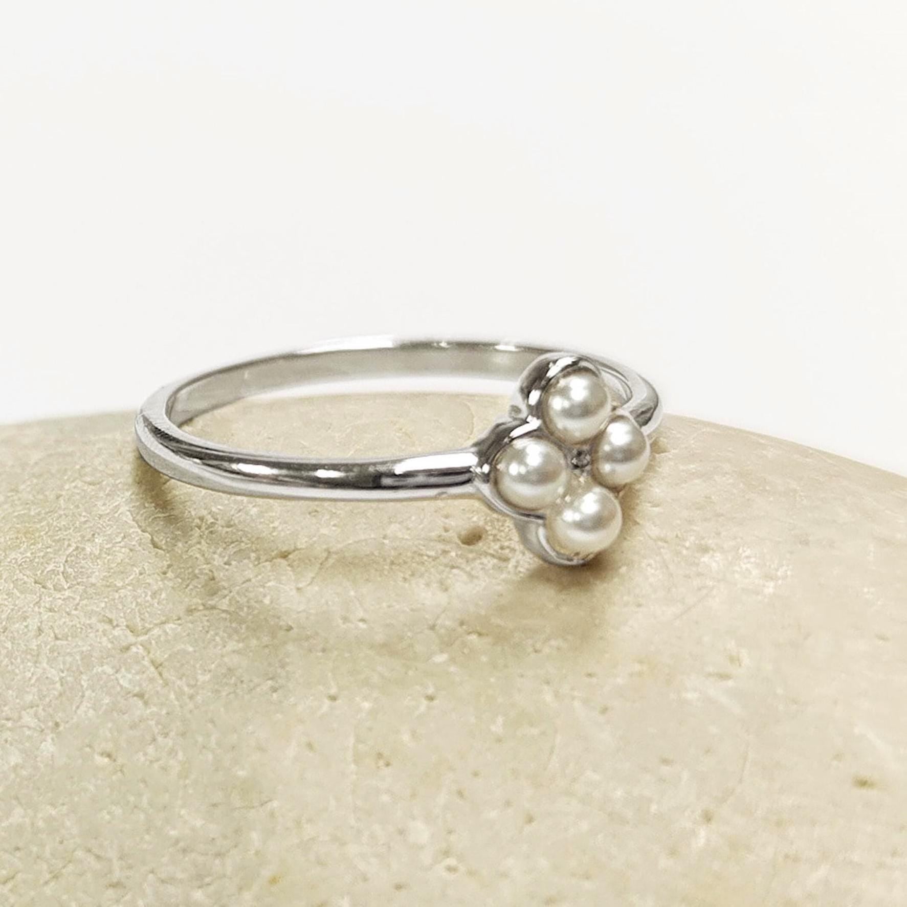 Shiny Sterling Silver Beaded Ring, Dainty Minimalist Band