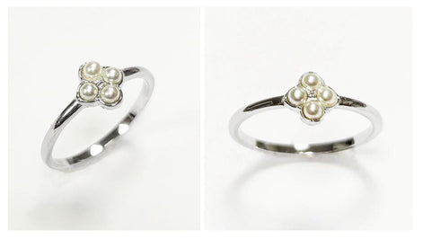 Shiny Sterling Silver Beaded Ring, Dainty Minimalist Band