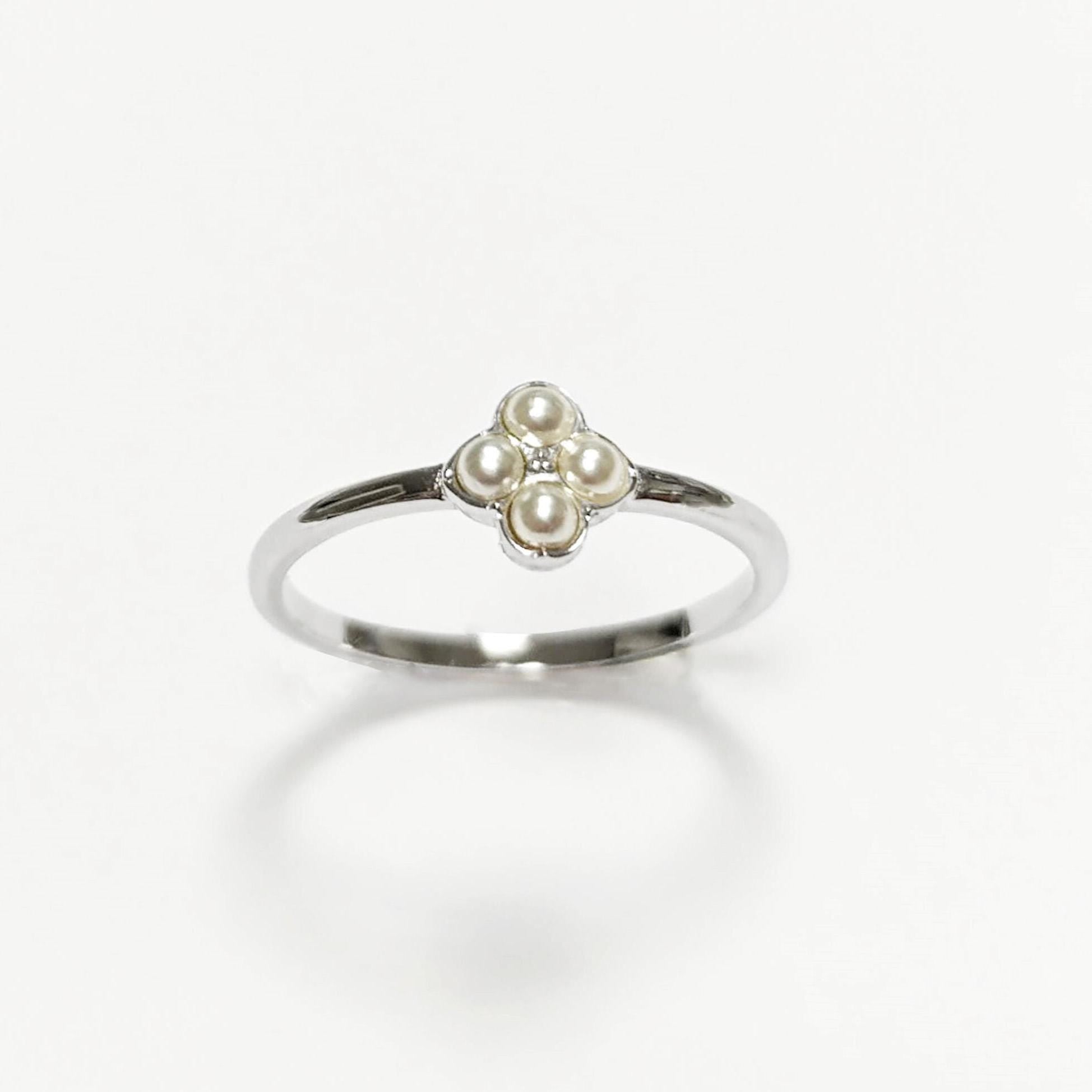 Shiny Sterling Silver Beaded Ring, Dainty Minimalist Band